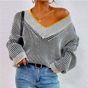 Super Cute Knit Sweater Top with Stripe Pattern